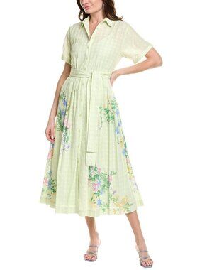 Taylor Women's Eyelet-Embroidered Belted Shirtdress - Pistachio Pea Green